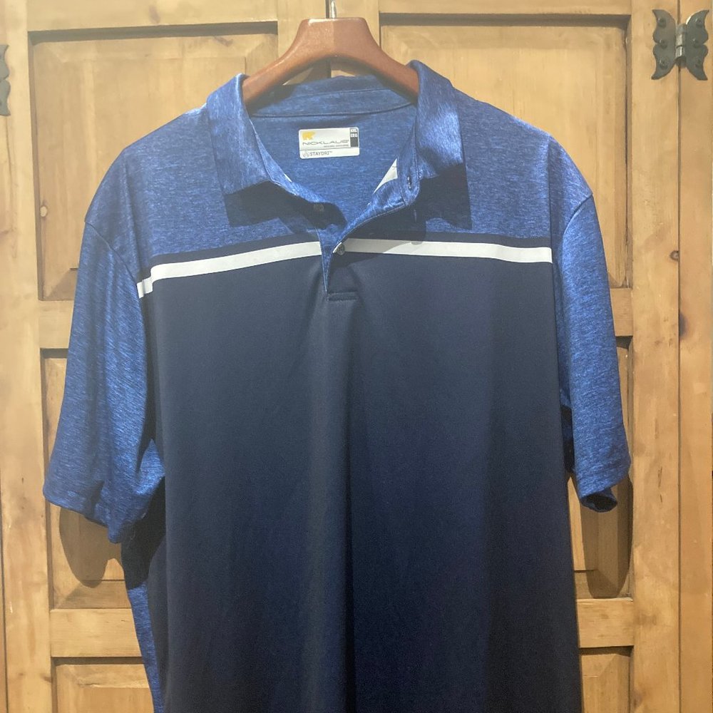 Nicklaus Staydri XXL Blue & White Striped Short Sleeve Golf Polo